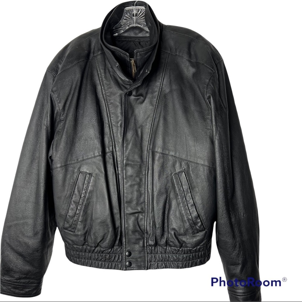 Charles Klein Black 100% Leather Mens Jacket Size Medium